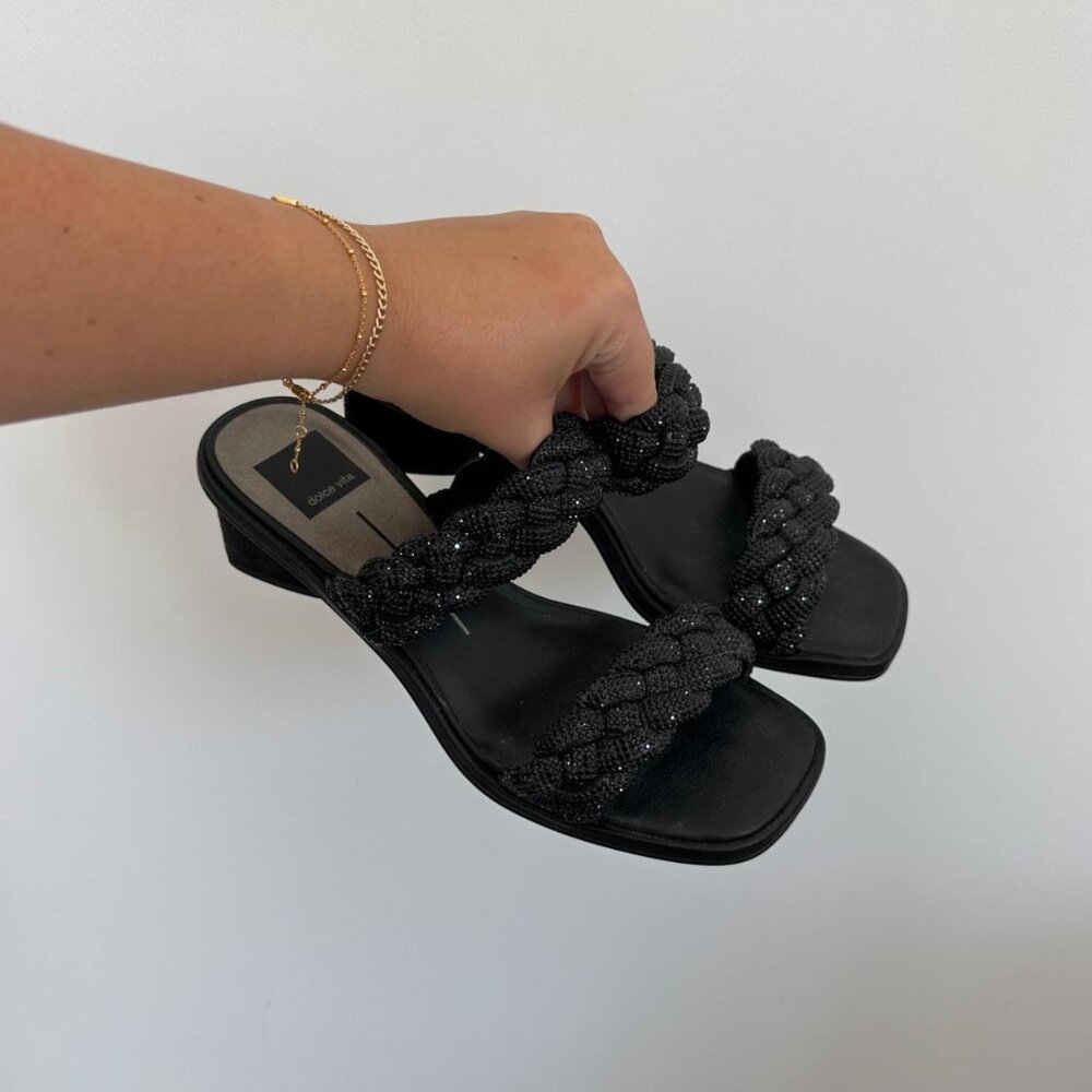 dolce vita mini block two strap heels - braided rhinestone size 7!